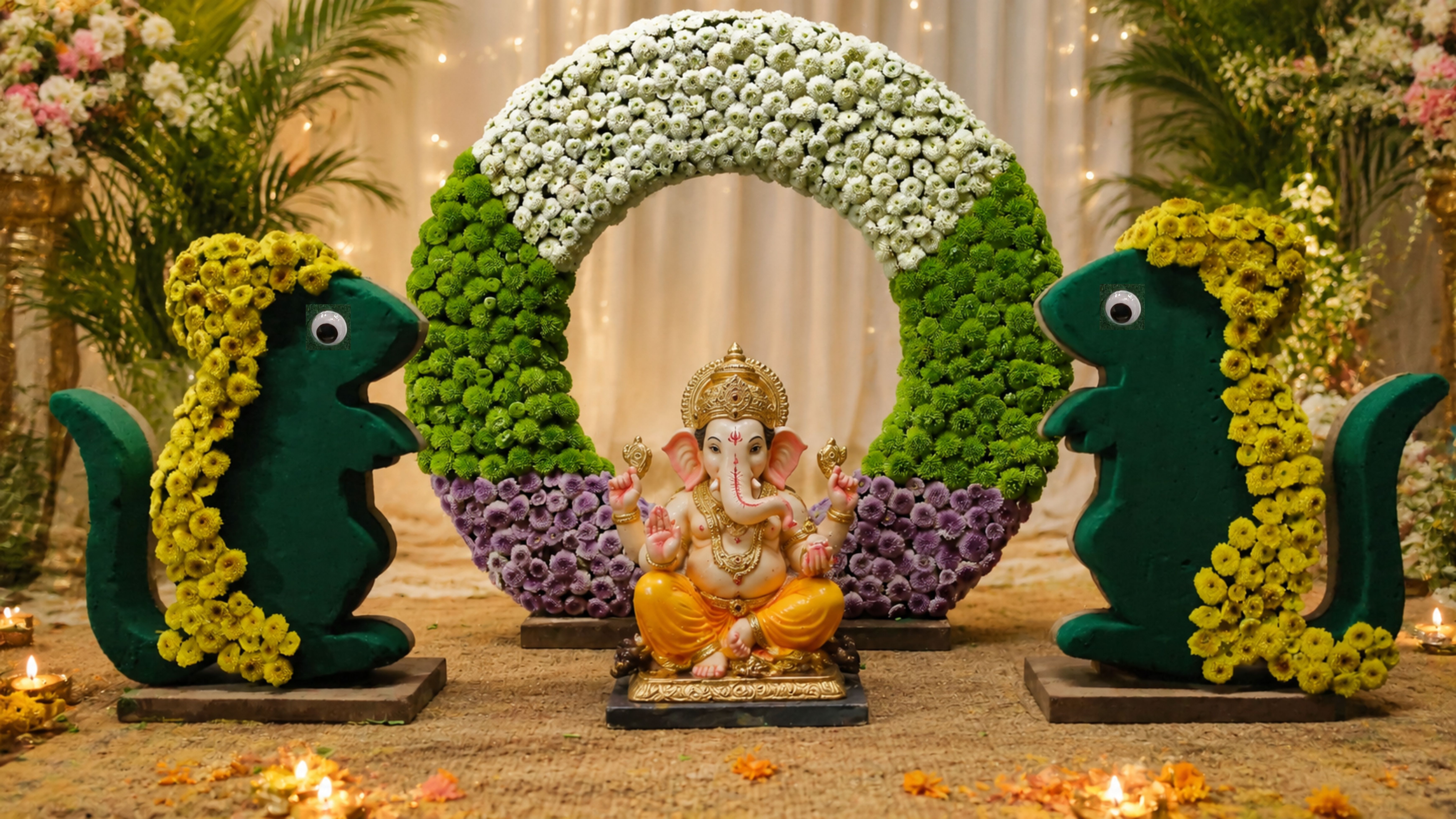 Floral Foam Ganesha Decor Inspiration - Size: 20X18 Inch Back Dro And 11 Inch Mouse