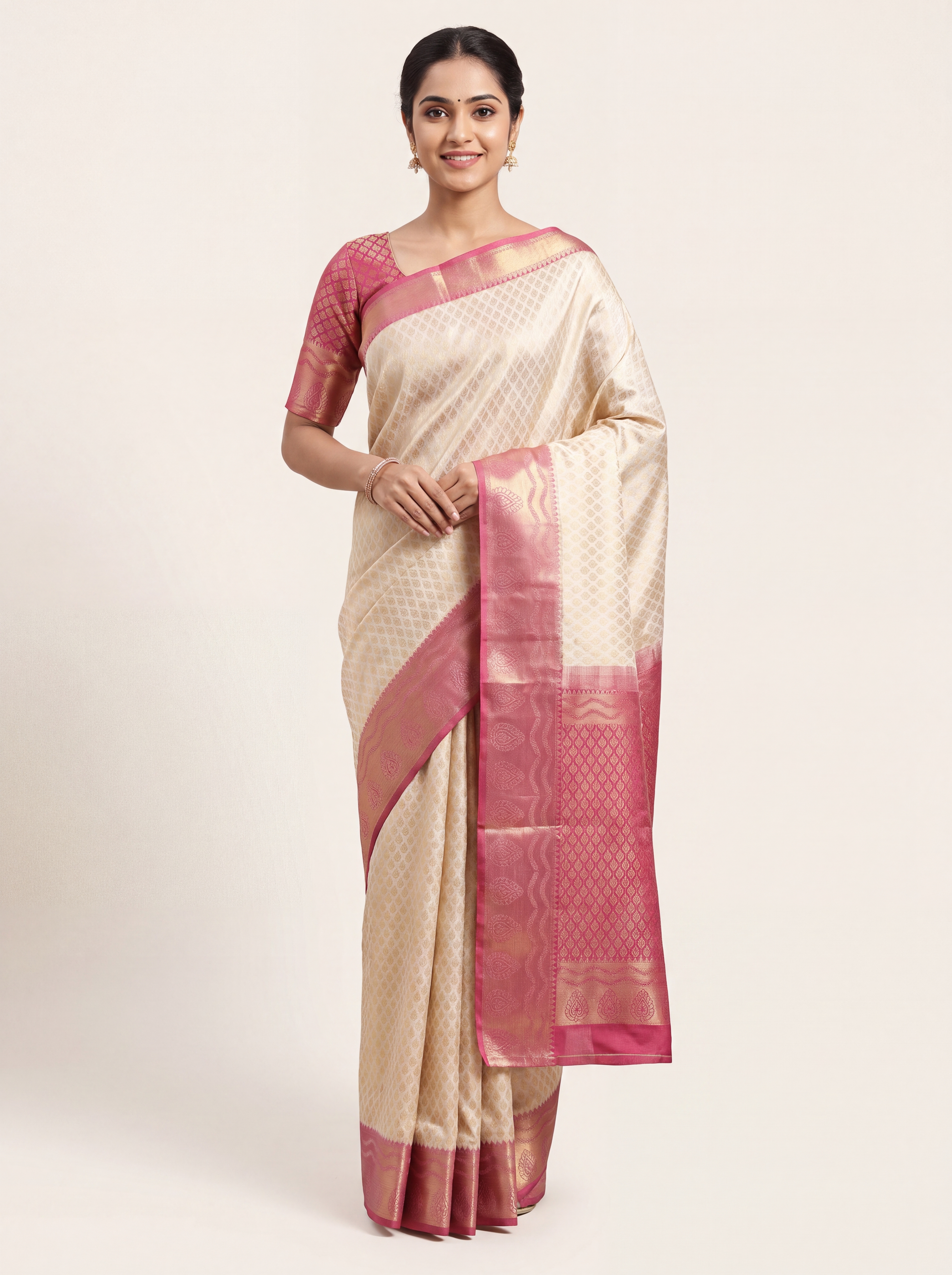Kota Brocade Saree with Contrast Zari Border for Office and Festive Wear Wholesale