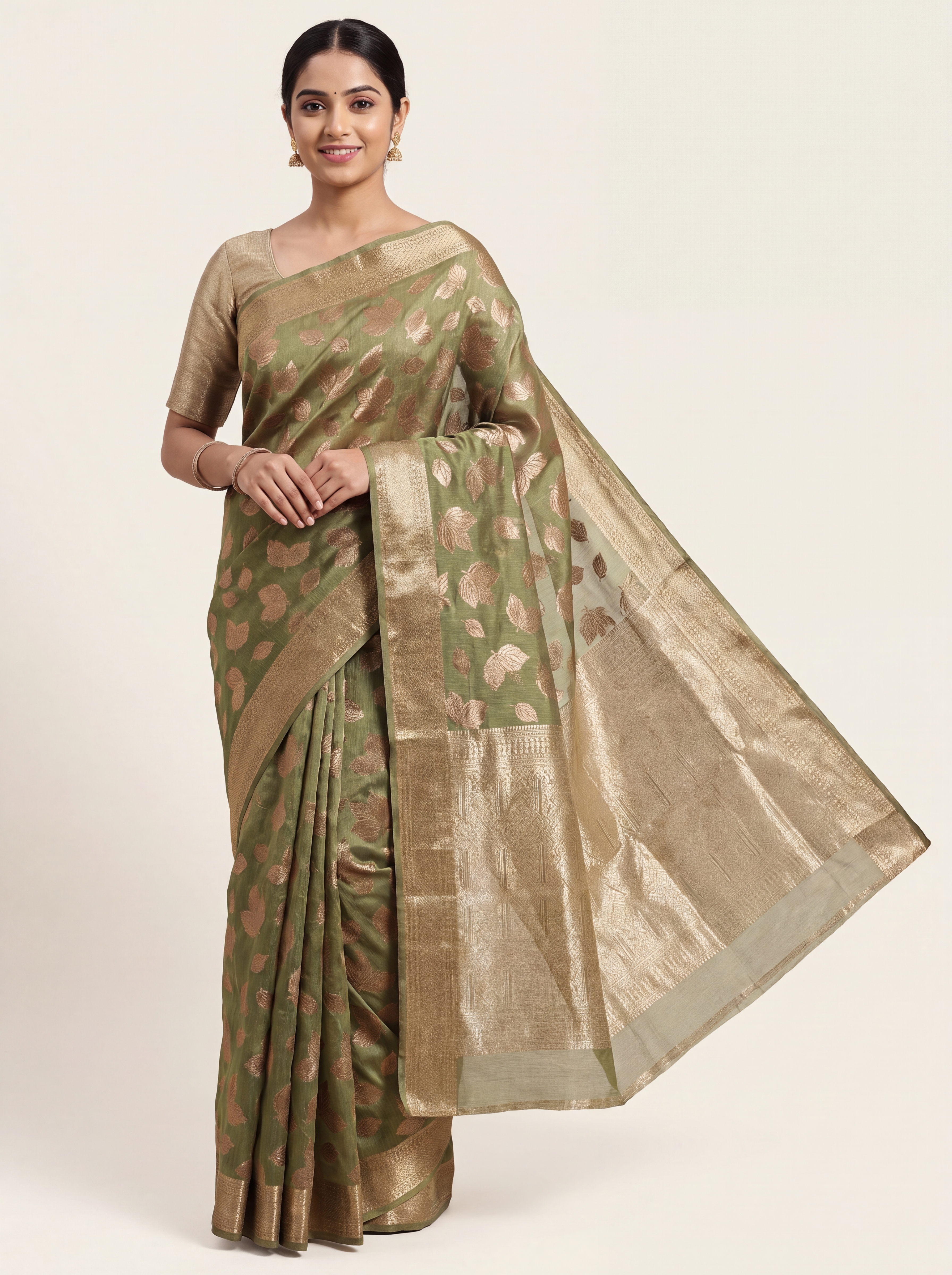 Linen Blend Banana Silk Saree with Rose Gold Zari Butta for Office and Daily Wear Wholesale