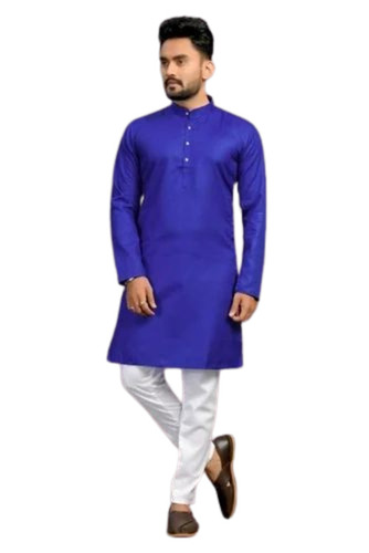 Men Blue Color Cotton Kurta
