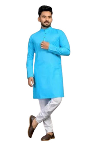 Men Sky Blue Color Cotton Kurta