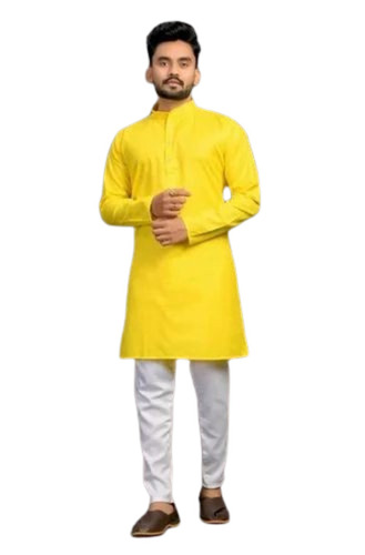Men Yellow Color Cotton Kurta