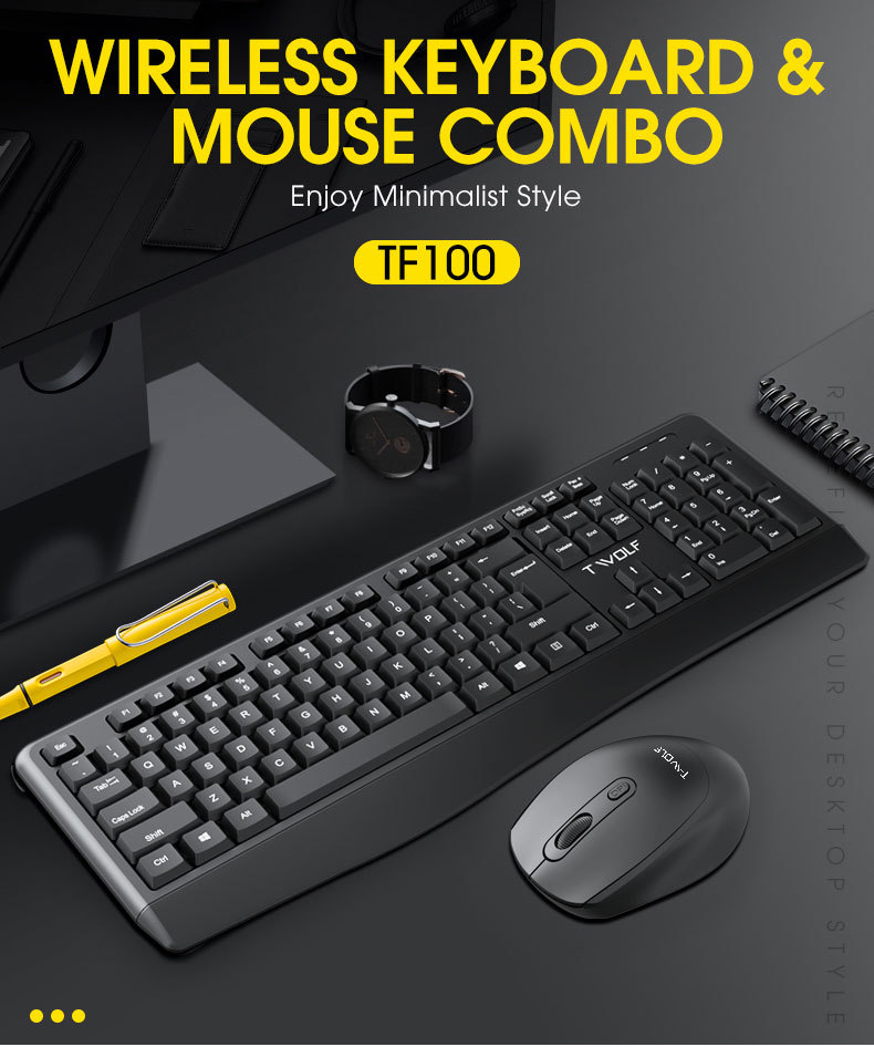 T-Wolf Tf100 Wireless Keyboard And Mouse Set With 2.4G Battery For Business And Office Use - Application: Computer