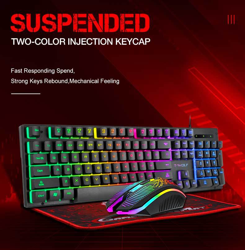 T-Wolf Tf31 Gaming Keyboard Gaming Mouse And Mouse Pad Three Piece Set Wired Illuminated E-Sports Gaming Keyboard And Mouse Set - Application: Computer