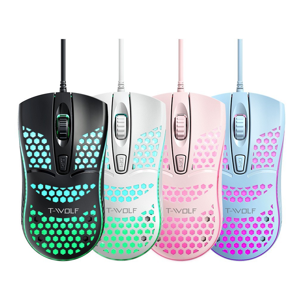 T-Wolf V15 Cave Thread Empty Mouse Wired Usb Gaming Luminous Honeycomb Office Cheap Mouse - Application: Computer