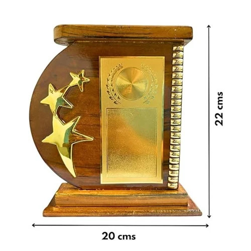 Wooden Trophy With 3-D Star Design Premium Polished Award Plaque With Logo Printing Writings - Packaging Type: Pack