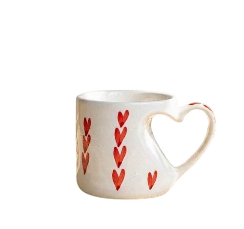Ceramic Heart Handle Mug - Color: White