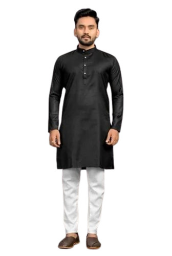 Men Black Cotton Kurta