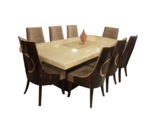 8 Seater Beige Marble Dining Table Set