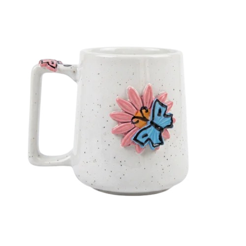 Handcrafted Butterfly Flower Design Ceramic Coffee & Milk Mug