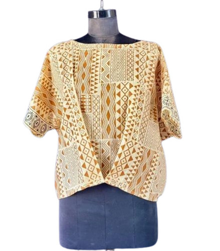 Ladies Beige Cotton Printed Top - Design: Standard