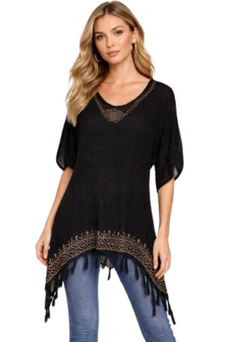 Ladies Black Cotton Printed Top