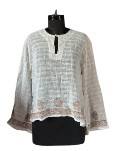 Ladies Off White Cotton Printed Top