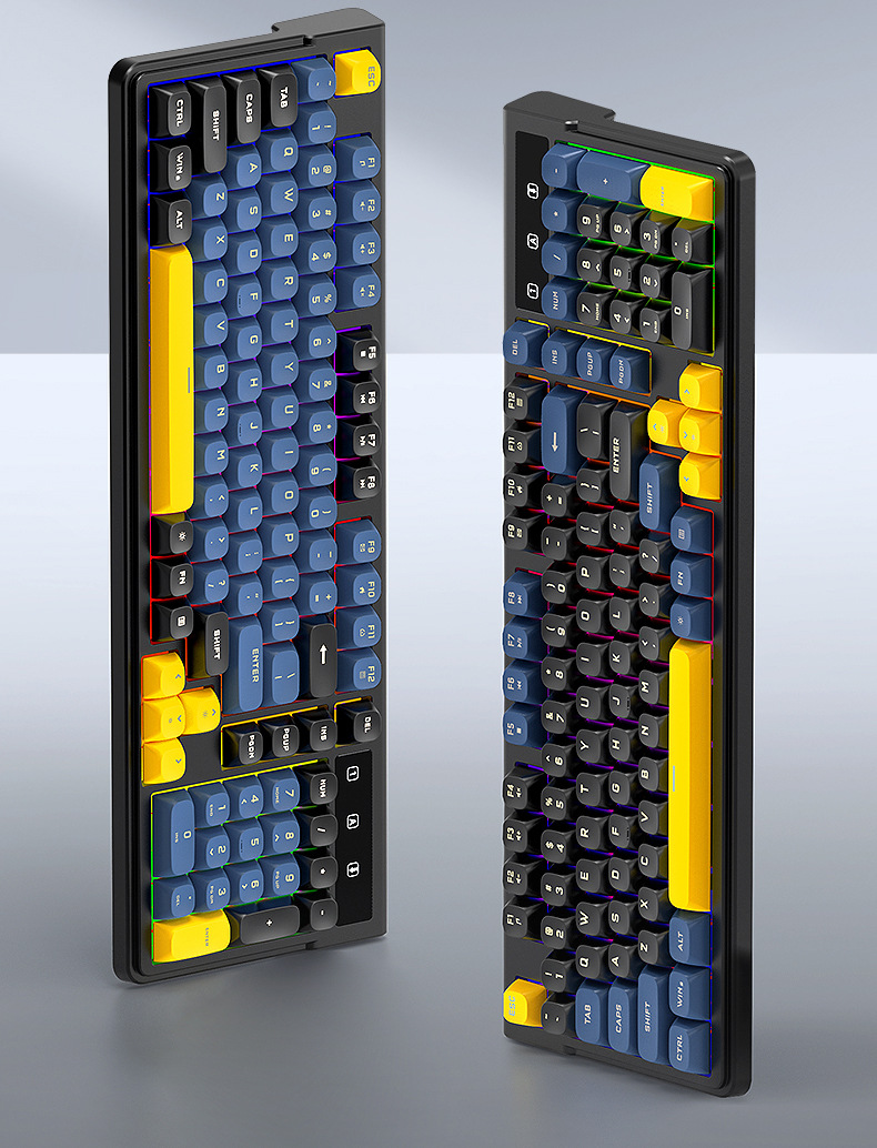 T-WOLF T12 Wireless Bluetooth Keyboard Dual Mode Charging 98 Key Gaming RGB Mixed Light Office Keyboard