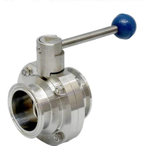 SS TC End Butterfly Valve - Stainless Steel 24 mm, Silver | Manual, Polished, Corrosion Resistant, Leak-Proof, Industrial Use