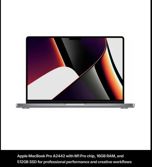 Apple MacBook Pro 14 Inch A2442 M1 Pro 16GB RAM 512GB SSD Laptop (2021)