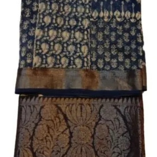 Blue Kalamkari Border Chanderis Saree