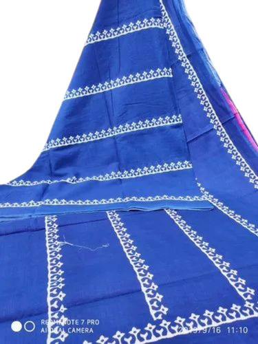 Blue Color Cotton Mull Mull Saree