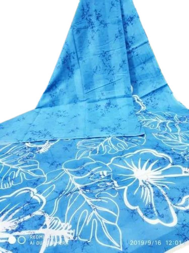 Blue Color Printed Cotton Mull Mull Saree
