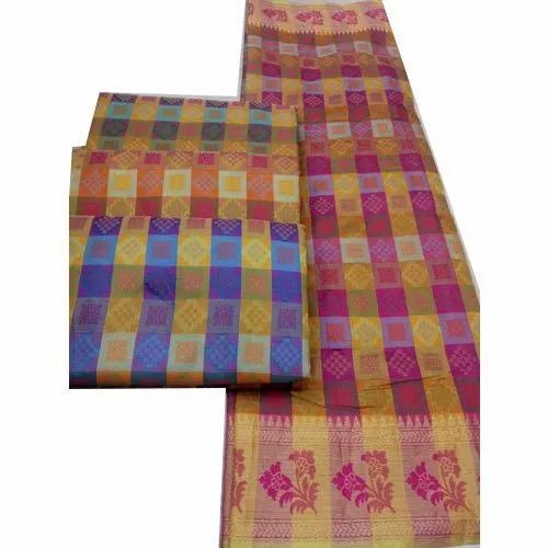 Check Printed Silk Saree