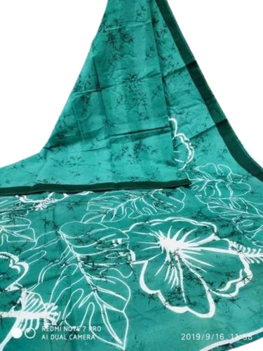 Green Color Printed Cotton Mull Mull Saree