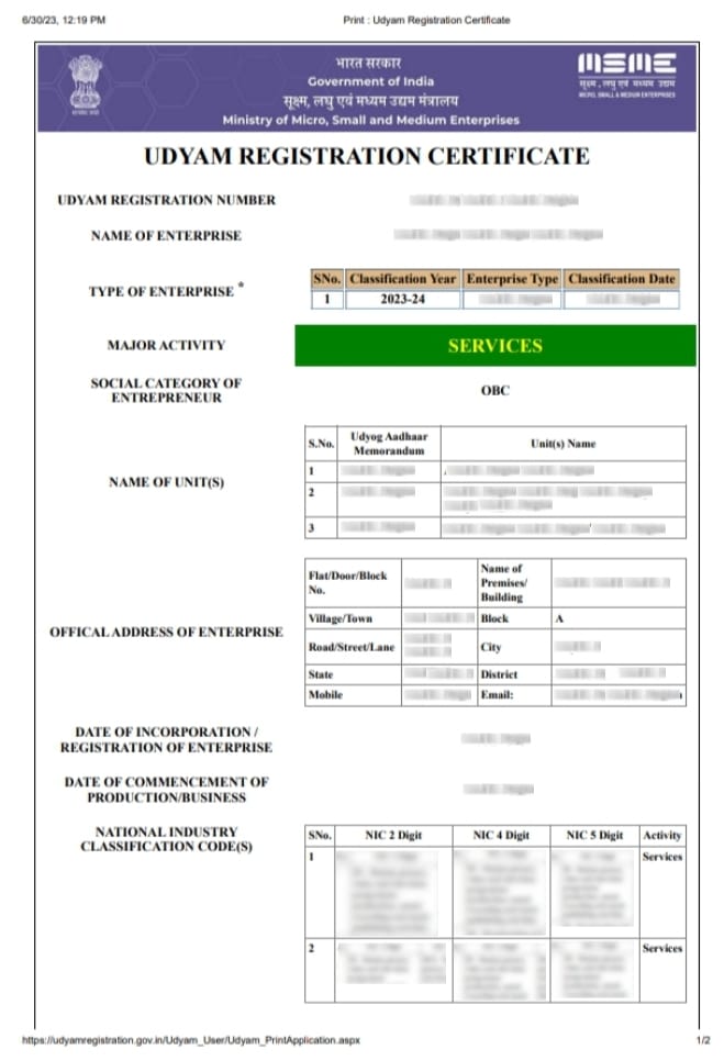 MSME UDHYAM Certificate Services