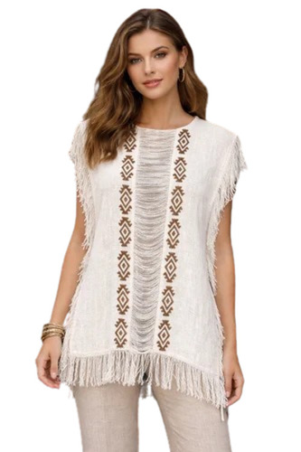 Off White Ladies Cotton Poncho - Design: Standard