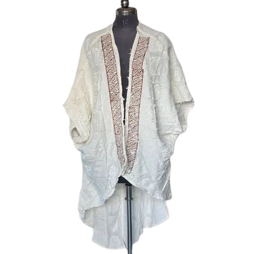 Pure White Ladies Cotton Poncho - Design: Standard