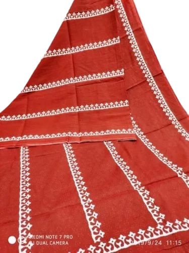 Red Color Cotton Mull Mull Saree