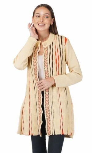 Ladies Woolen Buttoned Round Neck Wear Cardigan