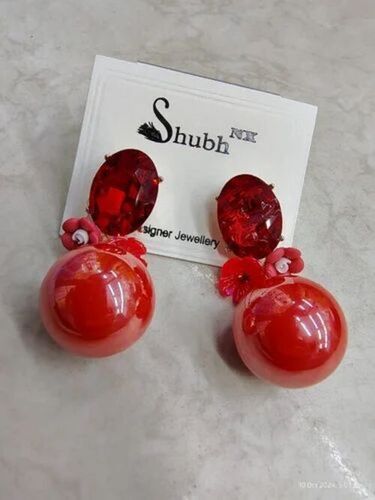 Red Artificial Stone Fashion Stud Earrings
