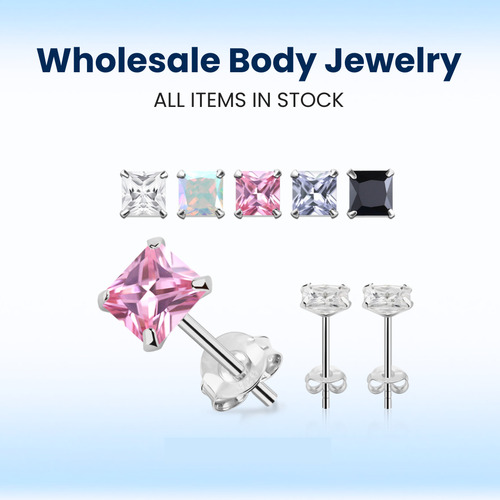 Wholesale Pair Of 925 Sterling Silver Ear Studs With Square Prong Set Cz Stones - Grade: Premium