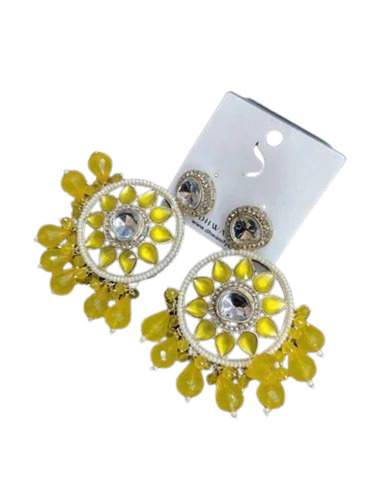Yellow Artificial Stone Brass Earrings