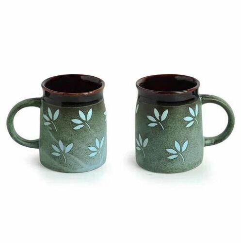 Leaf Printed Handmade Ceramic Mugs
