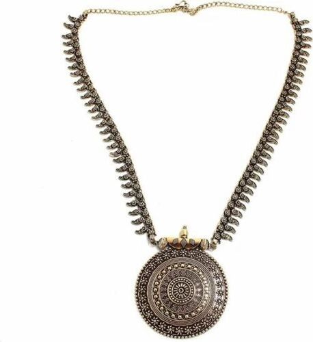 Brass Oxidized Black Oval Stone Necklace