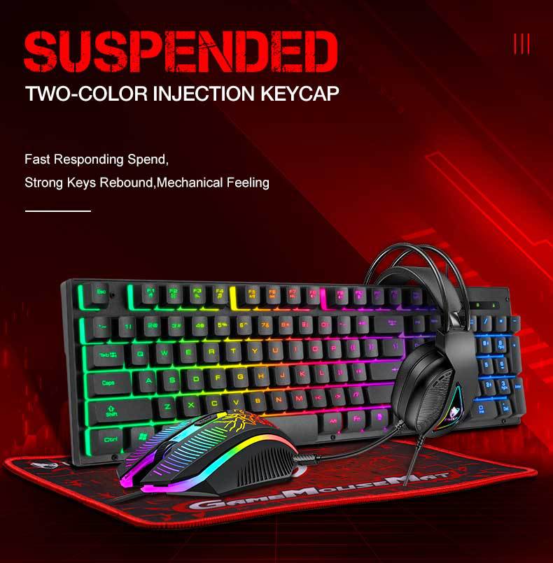 T-Wolf Tf400 Keyboard And Mouse Kit Mouse Headset Mouse Pad Four Piece Set Wired Illuminated Keyboard And Mouse - Application: Computer
