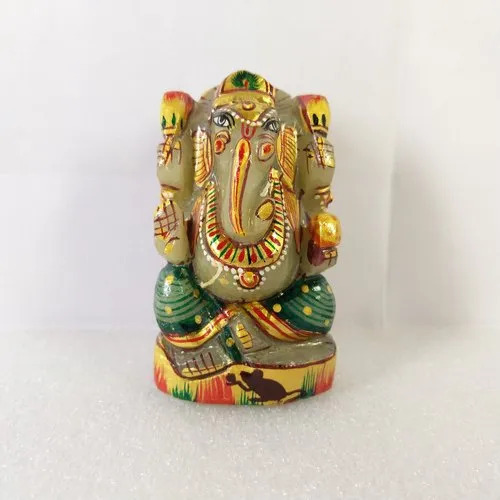 Beautifully Hand-Carved And Hand-Painted Green Aventurine Lord Ganesh Statue