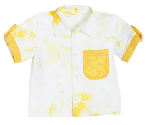 Yellow And White Kid Party Wear Shirt