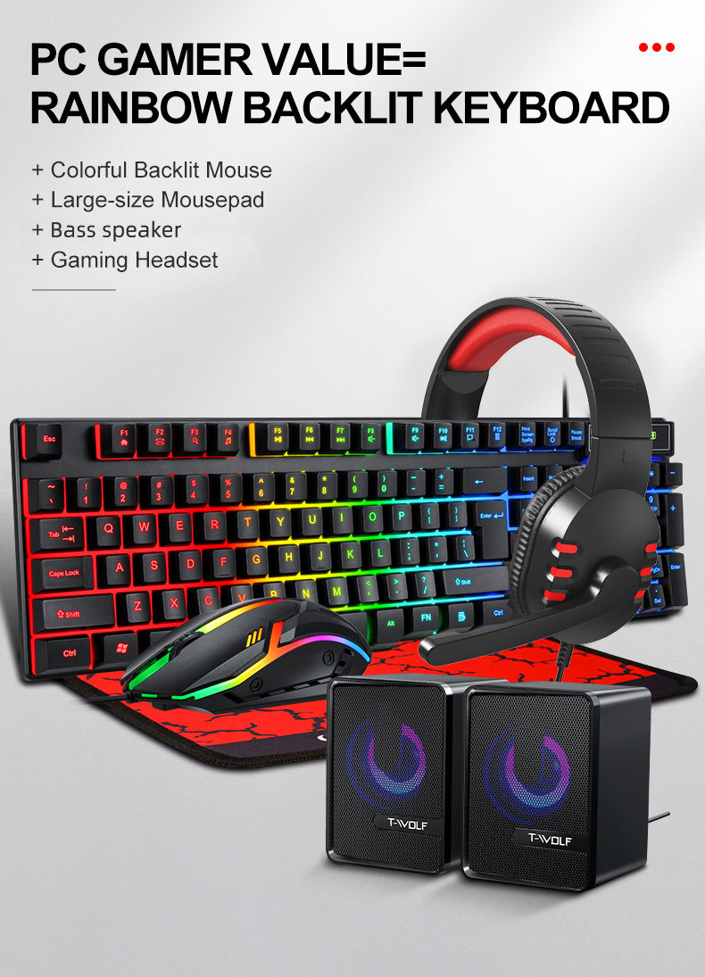 Tf850 Gaming Keyboard Gaming Mouse Headphones Audio Five Piece Set Game Lighting Set - Age Group: 12+