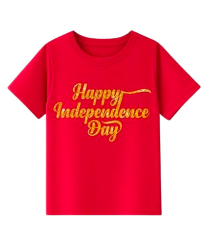 Red Color Independence Day Graphic Printed T Shirt