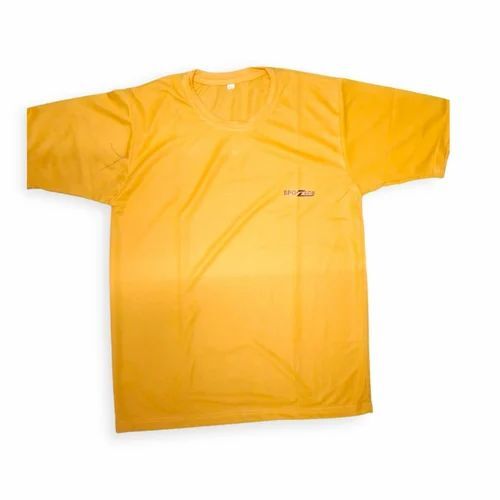 Round Neck Yellow Polyester T Shirt