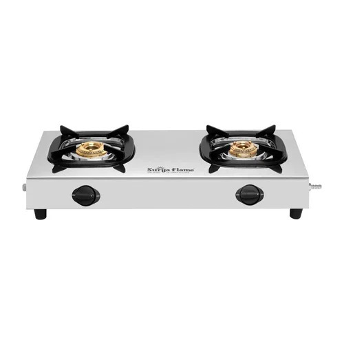 Silver Two Burner Gas Stove - Features: Durable