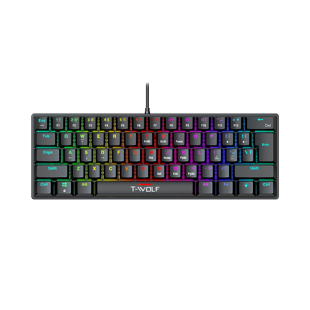 T-Wolf T61 Mechanical Keyboard Gaming Keyboard Esports Keyboard Rgb Luminous 63 Key Wired Keypad - Application: Computer