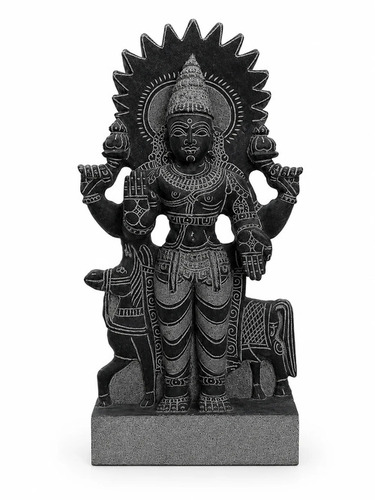 1.25 ft Surya Bhagavan Navagraha Statue - Natural Charnockite Stone, Black, Carved | Weather Resistant, Temple Installation