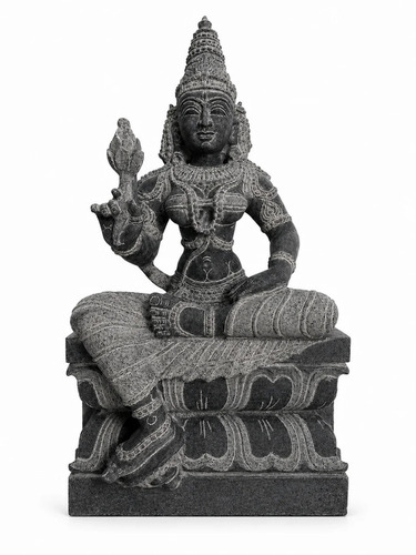 2 Ft Valli Ammai Devi Statue - Natural Charnockite Stone, Black, Hand-carved | Weather Resistant, Traditional Temple Design