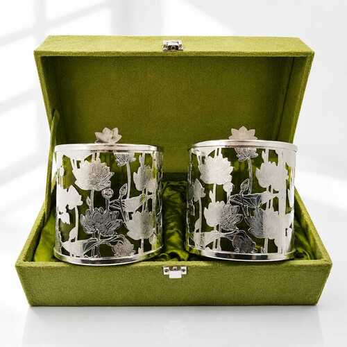 German Silver Dry Fruit Container Set With Velvet Gift Box - Application: Home