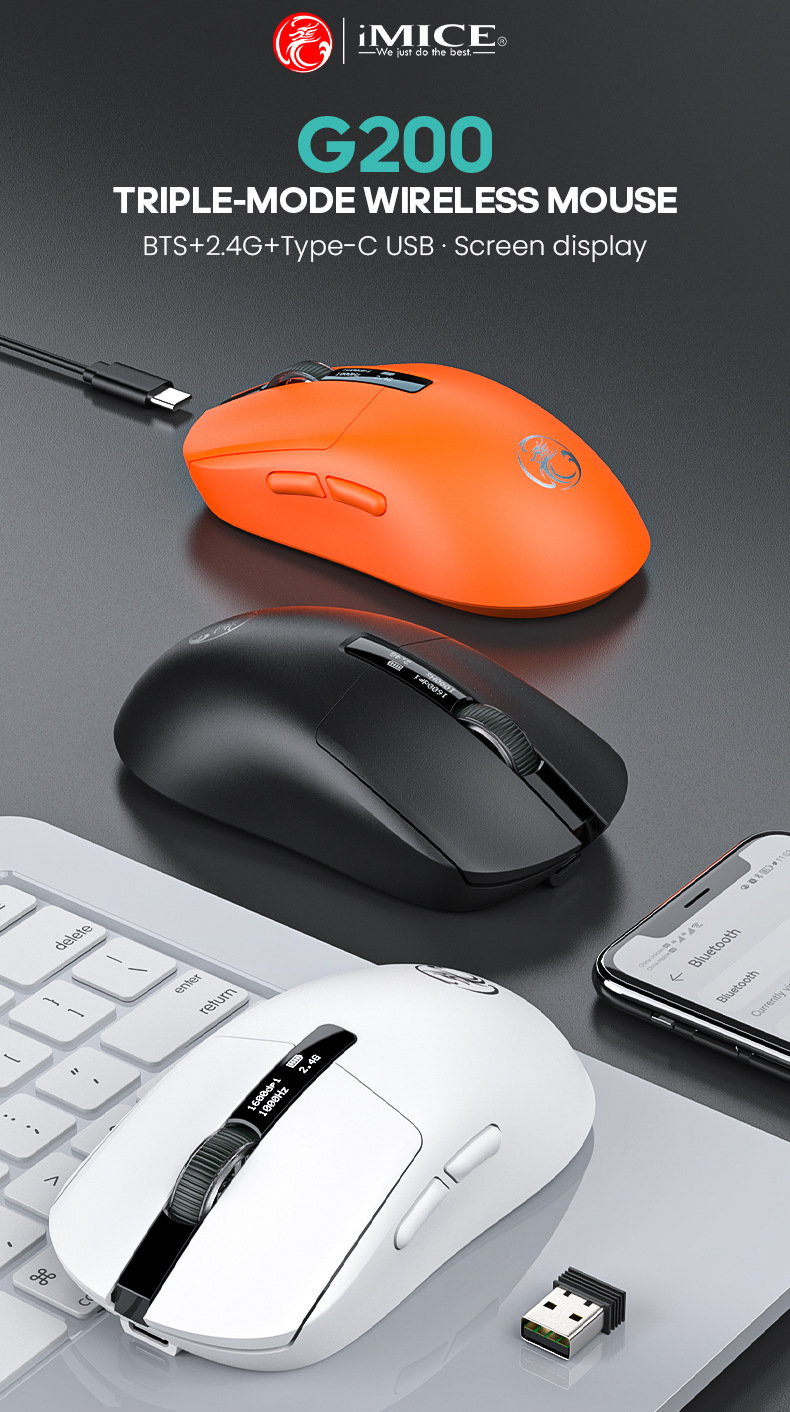 Imice G200 Wireless Mouse Bluetooth The Third Mock Examination Game Mouse Lightweight Screen Display E-Sports Office Mouse - Application: Computer