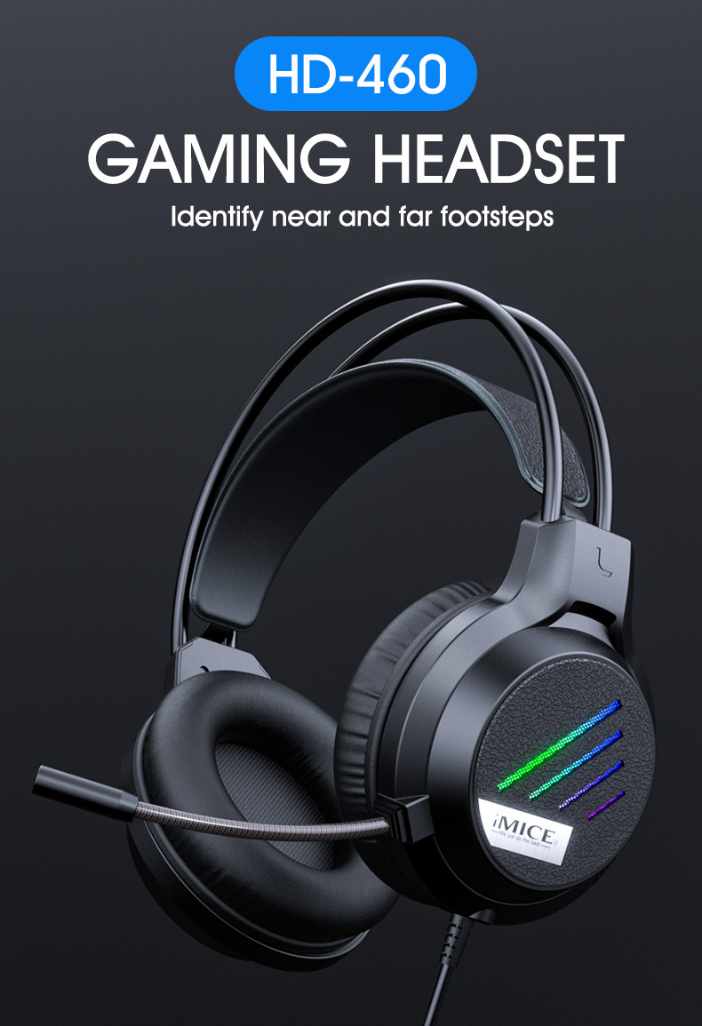 Imice Hd-460 Subwoofer Ps4 Computer Gaming Headset Wired Gaming Headset Gaming Specific - Color: Black
