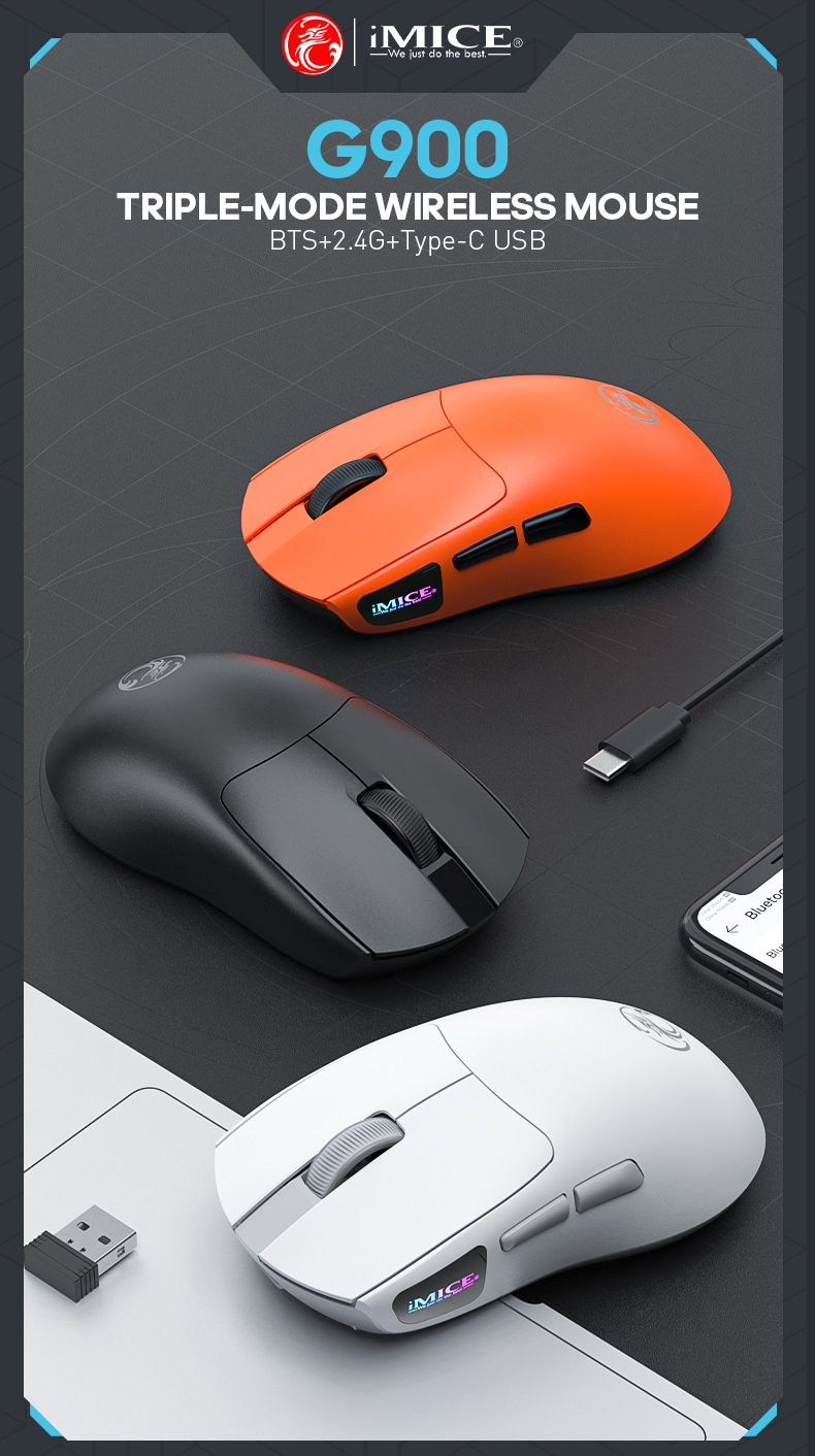 Imice Wireless Mouse Gaming Mouse Esports Specific Lightweight Computer Office Bluetooth 3-Mode Mouse - Color: Black