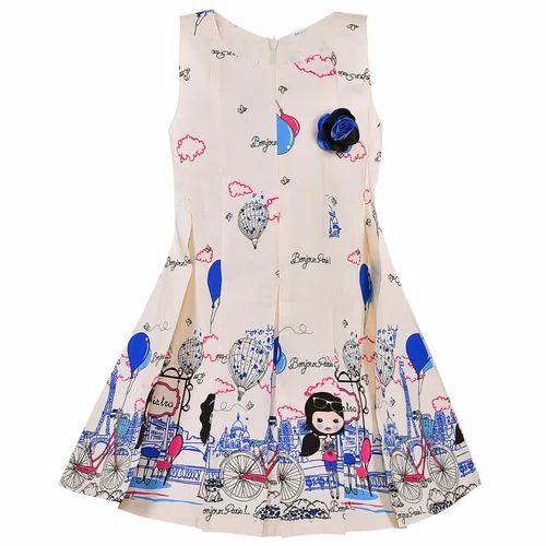 Kids Girls Printed Cotton Daily Wear Frock